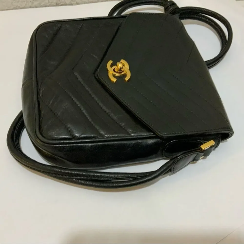 Chanel Vintage CC Turnlock Crossbody Bag Envelope Flap Chevron Lambskin Mini